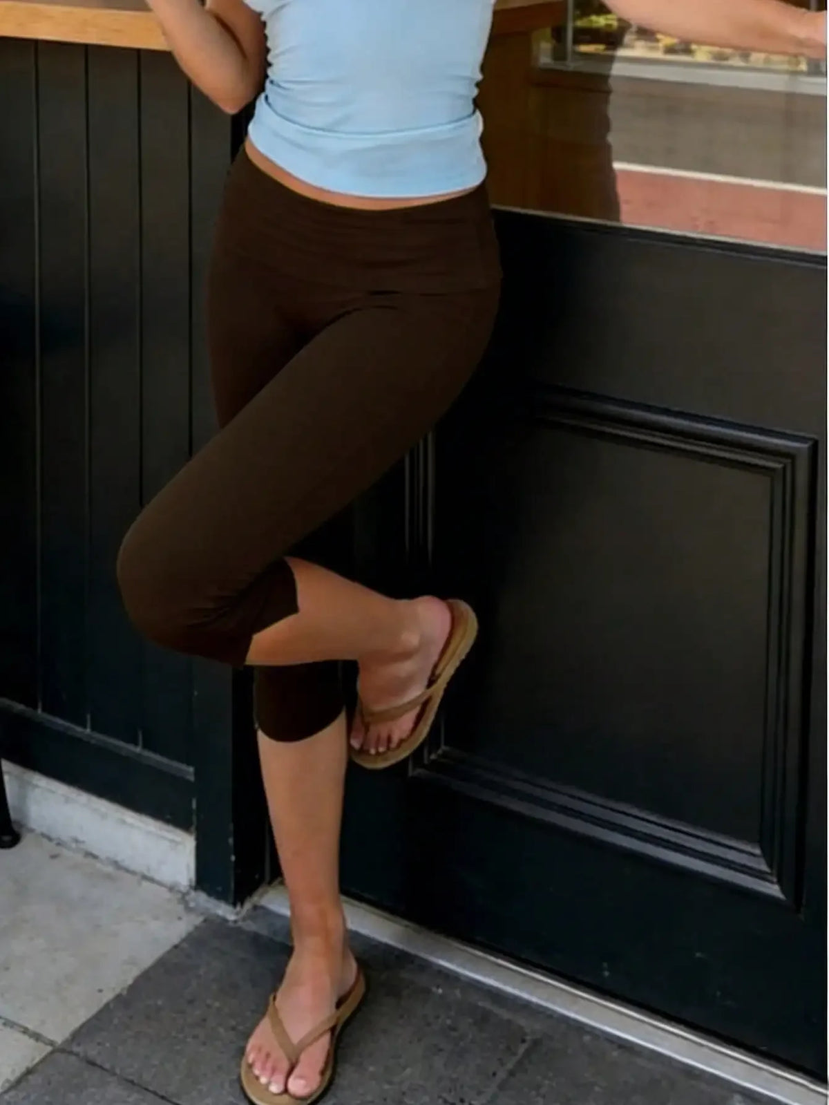Women's Y2K Low-Rise Capri Leggings | Fold-Over Waistband