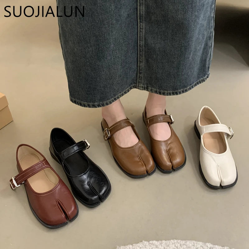 SUOJIALUN Women's Split-Toe Mary Jane Flats