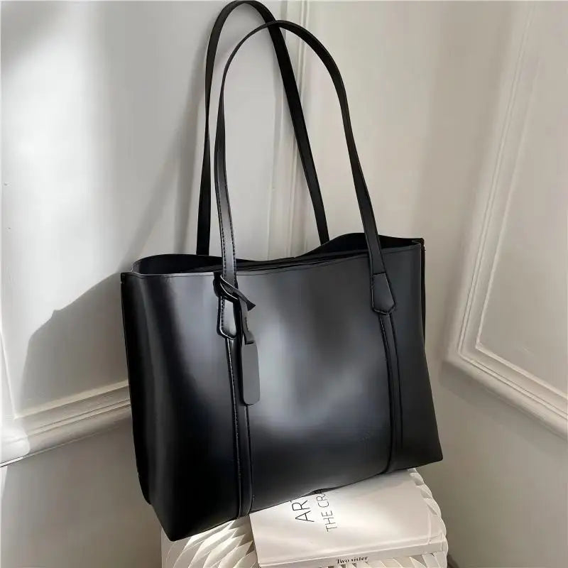 Korean Style Women Soft Leather Tote Bag Large Capacity Versatile Single Shoulder Handbag Purse Casual Daily Shoulder Bag