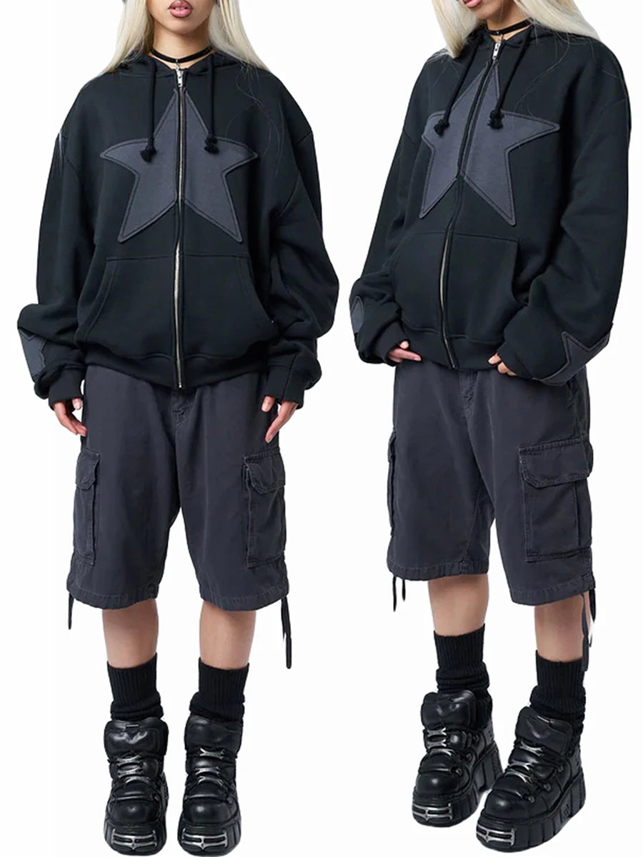 Women's Y2K Star Print Zip-Up Hoodie
