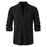 King Billion Men's Shirts Casual Men Cotton Linen Long Sleeve T-shirt Spring Autumn Vintage Shirt US Size Drawstring Neck
