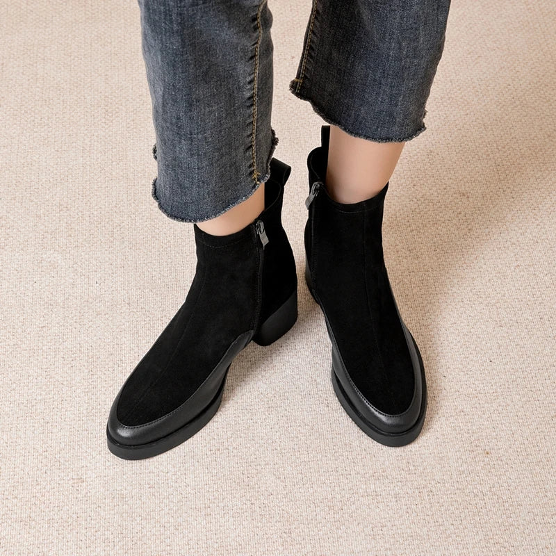 AIYUQI 2026 New Women's Short Boots Genuine Leather Chunky Heel High Heel Boots Female Large Size Pointed Toe Women Ankle Boots