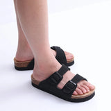 Comwarm Men's Cork Footbed Slides Sandals Arch Support Summer Outdoor Sandals with Adjustable Buckle Leisure Men Leather Slides