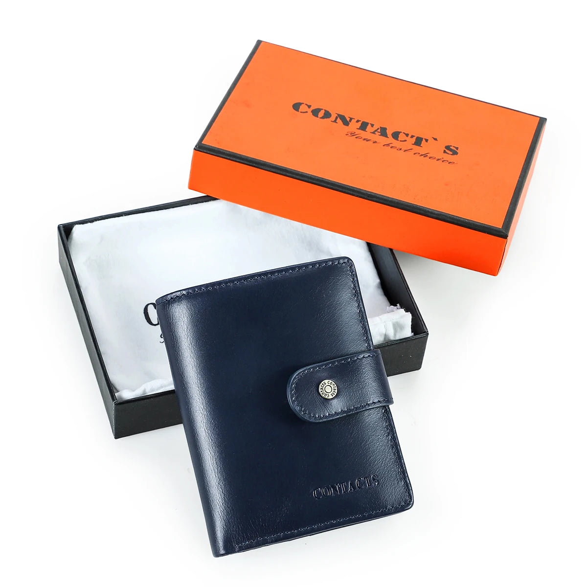 Contact'S Genuine Leather Wallets Women Men Wallet Short Small RFID Blocking Card Holder Wallets Ladies Red Coin Purse