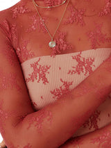 Floral Lace Sheer Mesh Long Sleeve Top