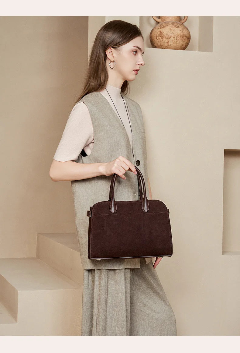 2026 Fall Winter Suede Leather Spacious Crossbody Tote Bag Simple Commuting Handheld Single Shoulder Bag Premium Women's Handbag