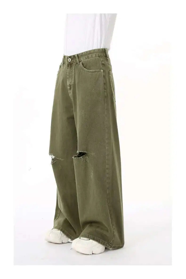 Men's Green Loose-Fit Straight-Leg Jeans