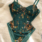 Vintage Elegant Fishbone Print Bodysuit – Chic Fairy Floral Summer Blouse Shirt
