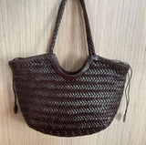 Hand Knitted Designer Genuine Leather Elegant Handle Female Totes Vintage Women's Handbag Cowskin Lady Large Shoulder Bag
