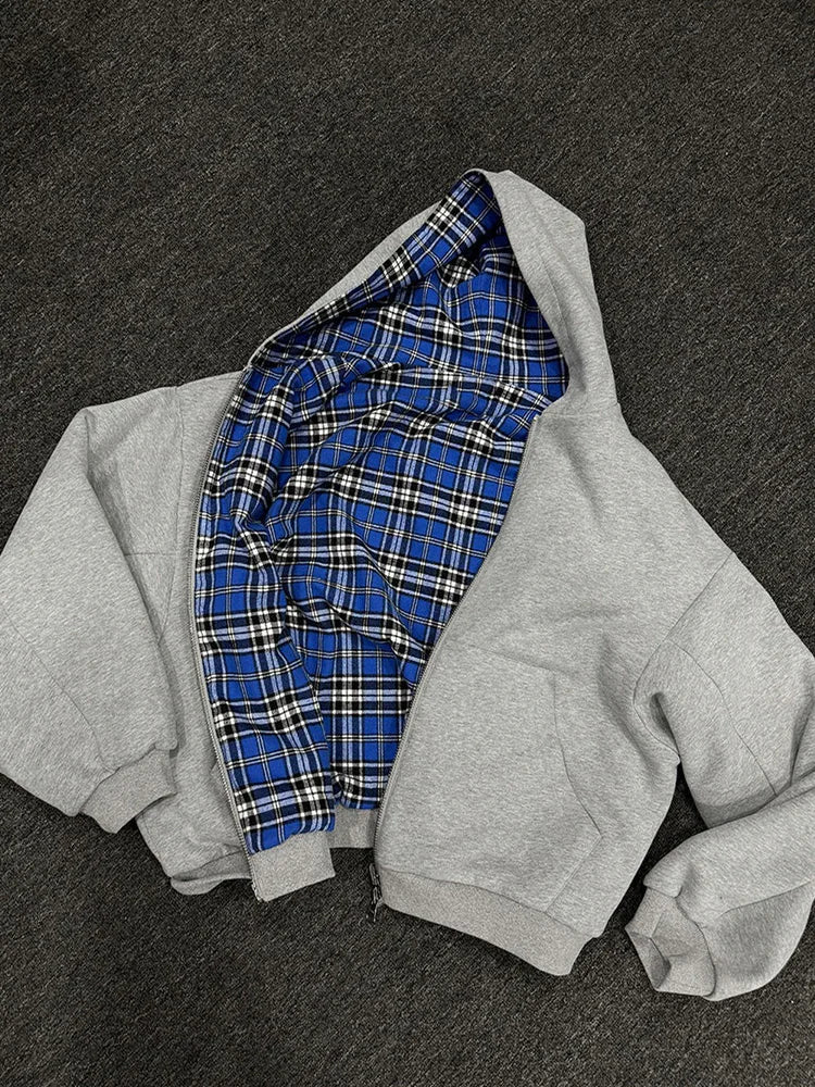 Reversible Plaid Zip-Up Hoodie