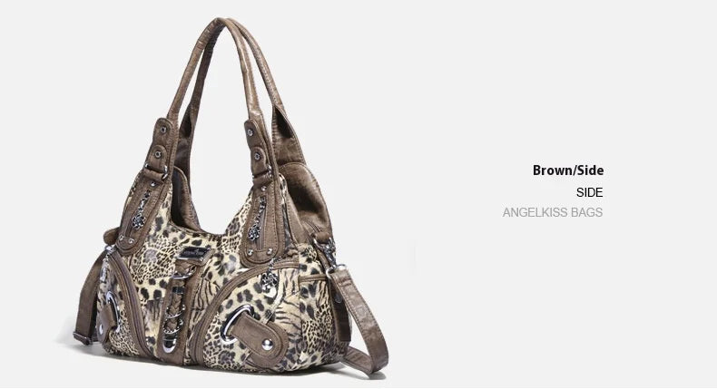 Women Handbags Leopard Bag Top-handle Handbag Fashion Satchel Dumpling Pack Shoulder Bag Tote Bag Hobos Large Purse