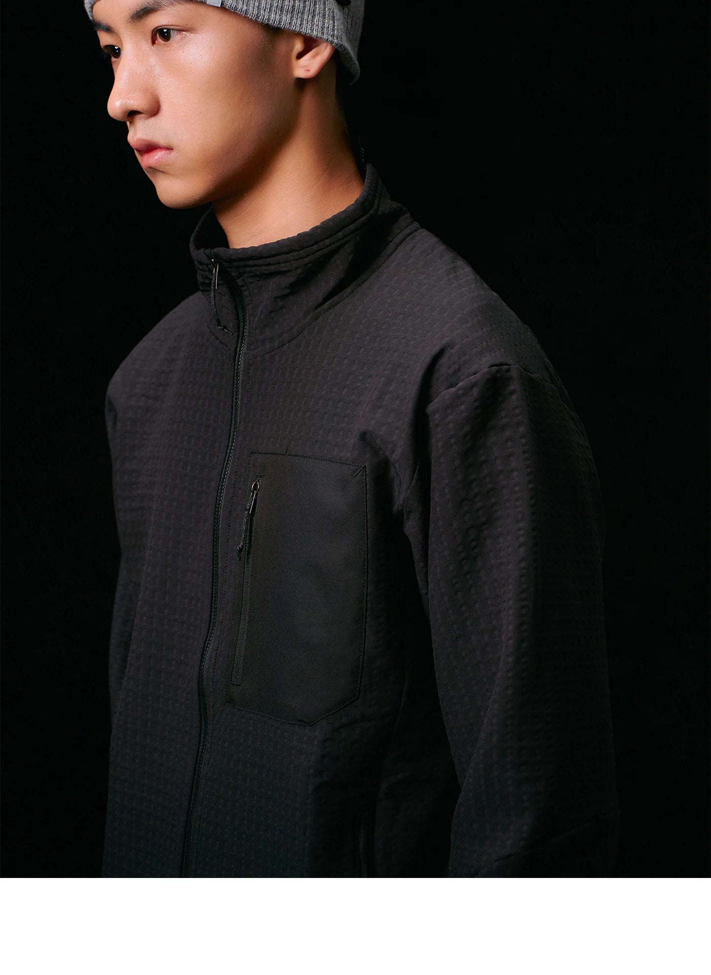 Outdoor Hiking Windproof Fleece Lined Stand Collar R2 Jacket Four Way Stretch Microfiber Polyester Spandex Keine Zeichen KZC