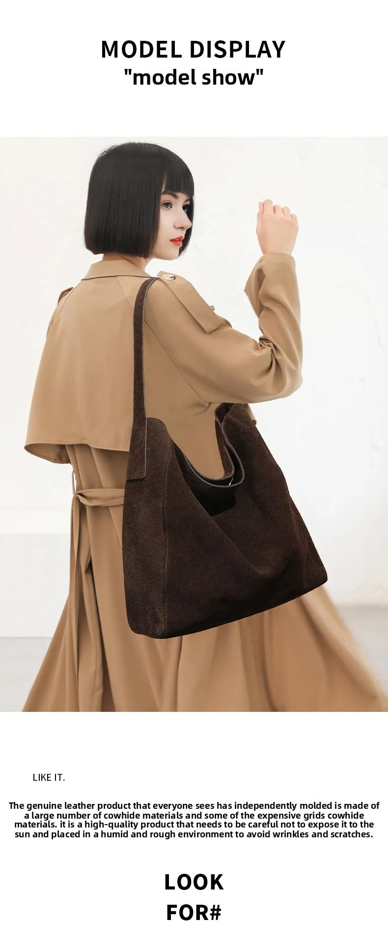 New suede velvet underarm tote bag for autumn and winter Simple large capacity first layer frosted cowhide handbag shoulder bag