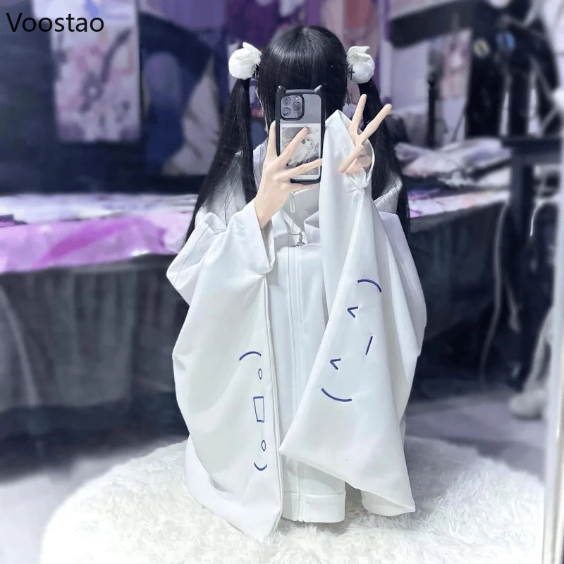 Women's White Embroidered Y2K Zip-Up Jacket