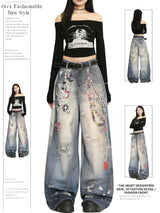Y2K Baggy Cartoon Embroidery Jeans