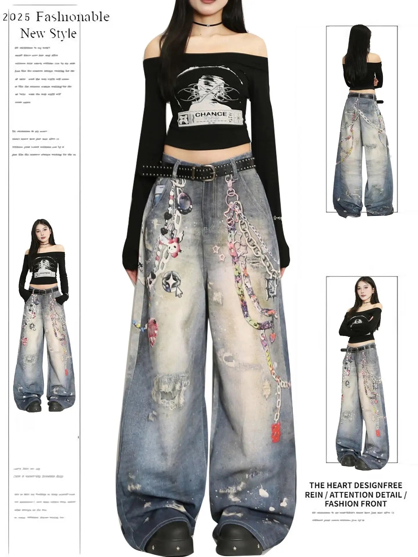 Y2K Baggy Cartoon Embroidery Jeans