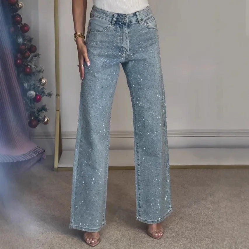 Women's High-Waist Stretch Straight Jeans | Distressed Denim