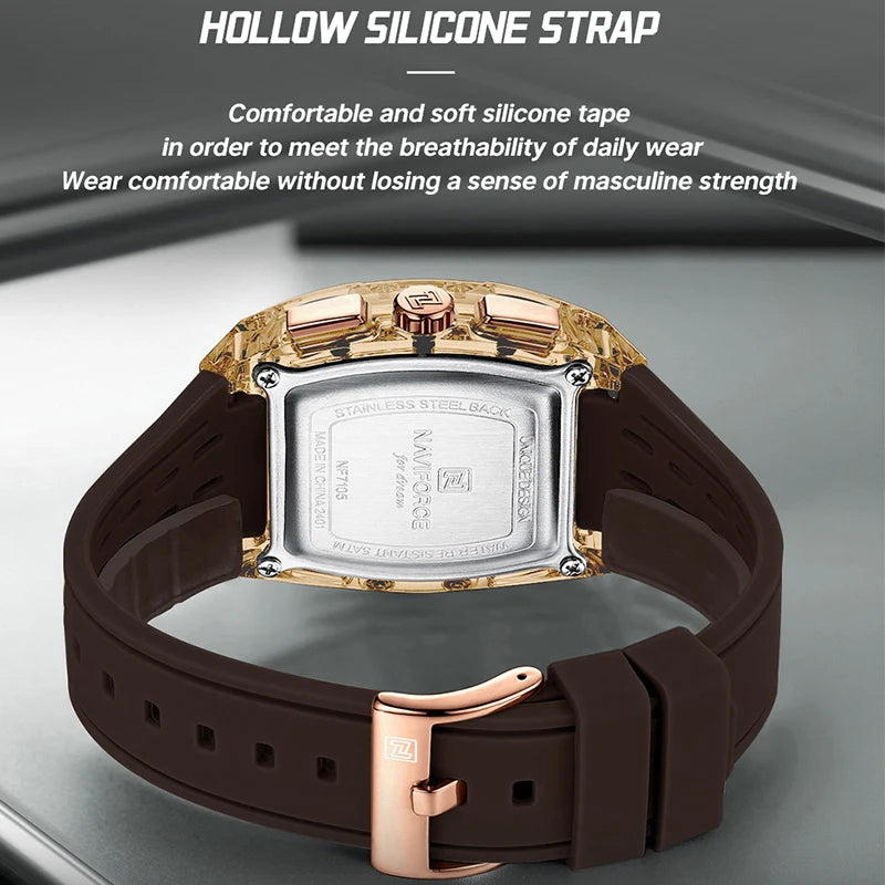 Men's Sport Chronograph – Waterproof Silicone Strap Tonneau Watch