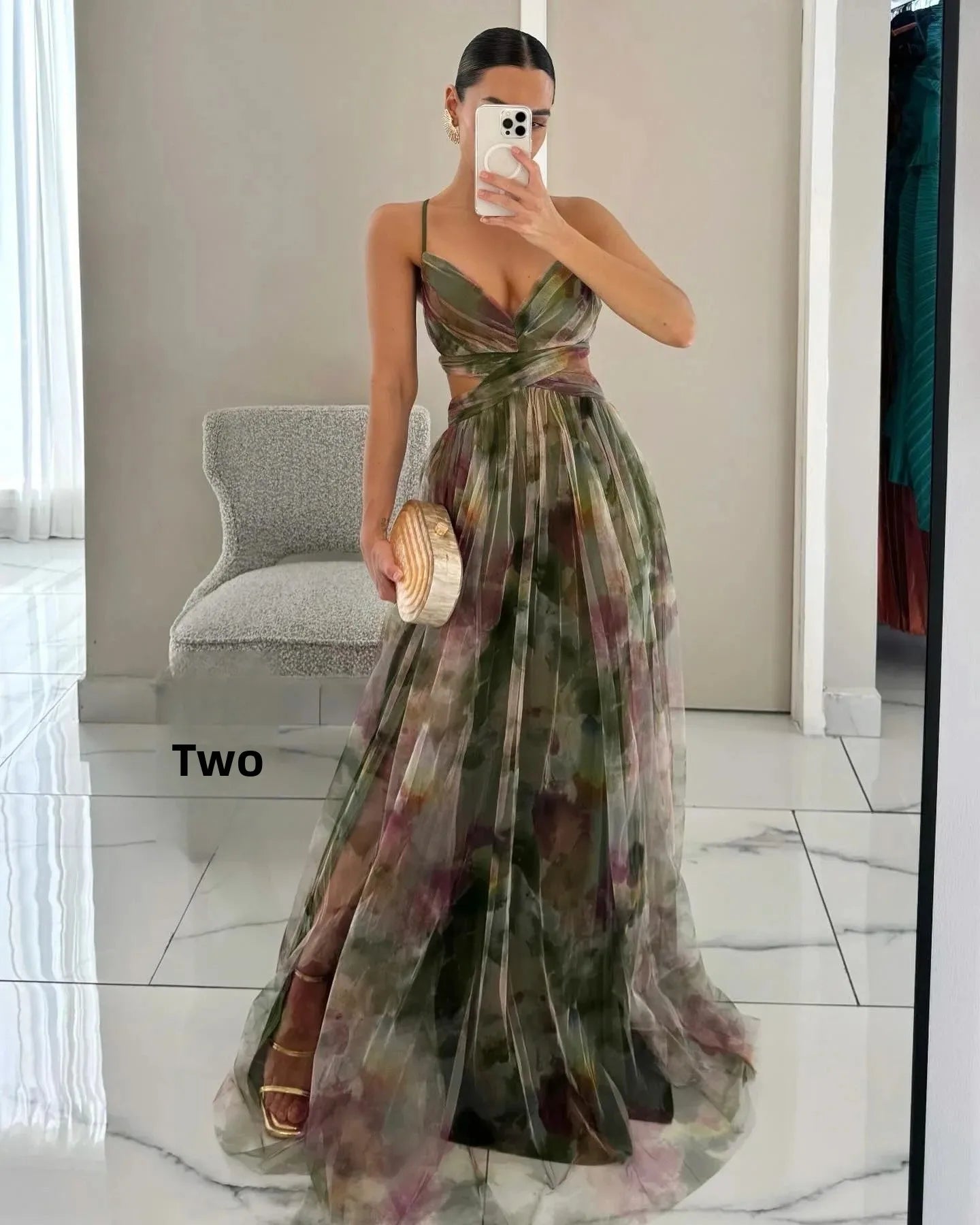 Off-Shoulder Lace Print Halter Maxi
