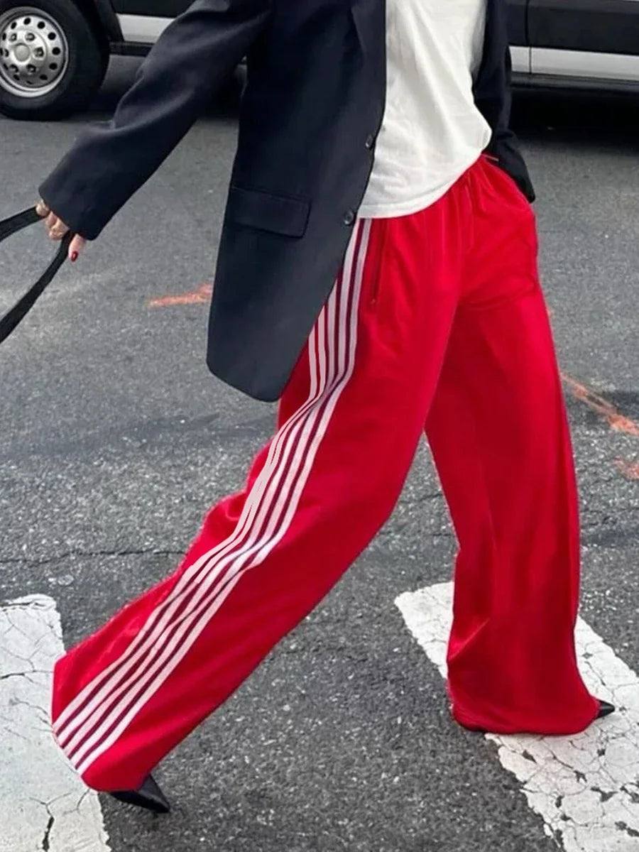 Women's Striped Drawstring Straight-Leg Pants