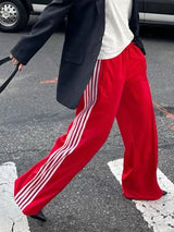Women's Striped Drawstring Straight-Leg Pants