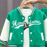 3pcs Set Kids Boys Clothes Baseball Coat+T-Shirt+Pant Spring Autumn Letter Print Sweatshirts Black Sports Casual Outfits Clothes