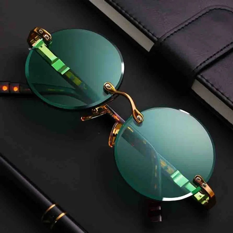Rimless Round Sunglasses – UV400 Alloy Frame