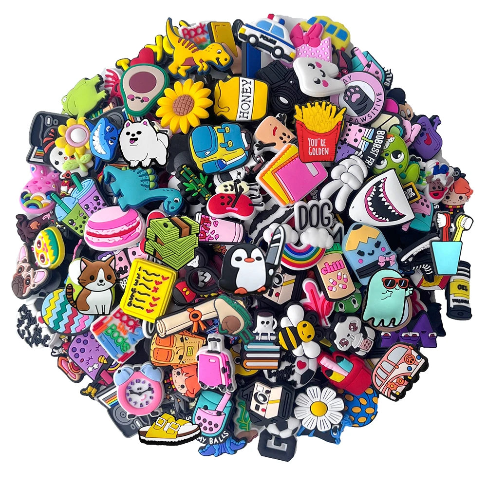 30-200PCS Random Cartoon Shoe Charms For Bubble Slides Clogs Sandals Crocs, Shoes Decrations Accessories Buckle For Friend Gifts