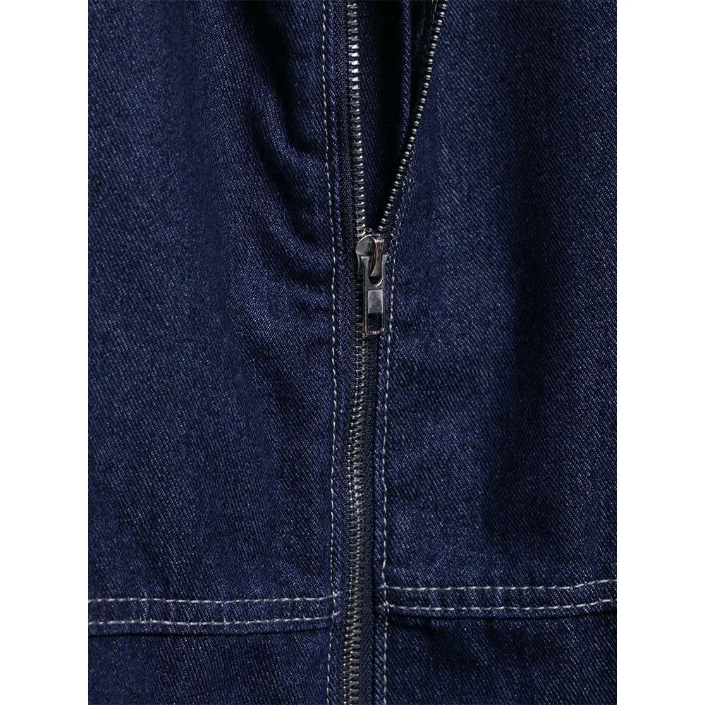 Chic Blue Denim Jacket – USA-Made Casual Lapel Outerwear with Pockets