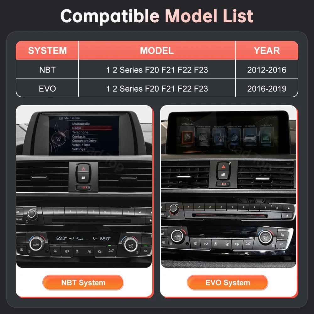 12.3'' BMW F20/F21/F22/F23 Linux CarPlay & Android Auto Screen