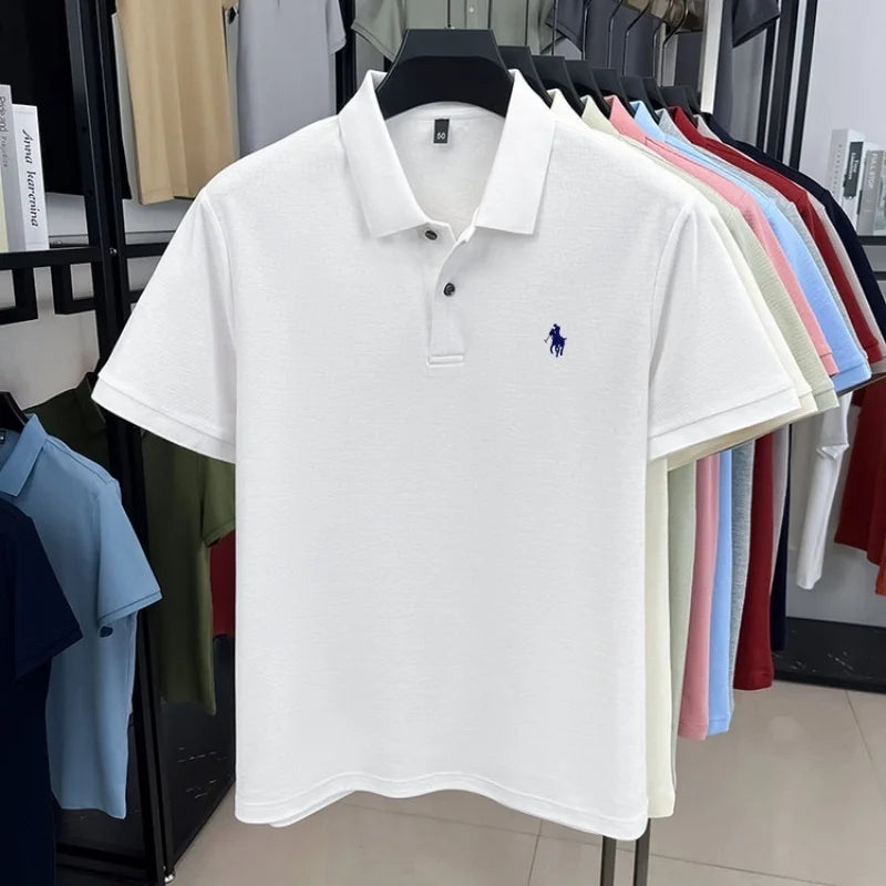 100% pure cotton high-end brand men's short sleeve polo shirt 2026 summer luxury fashion pony embroidery golf top casual T-shirt