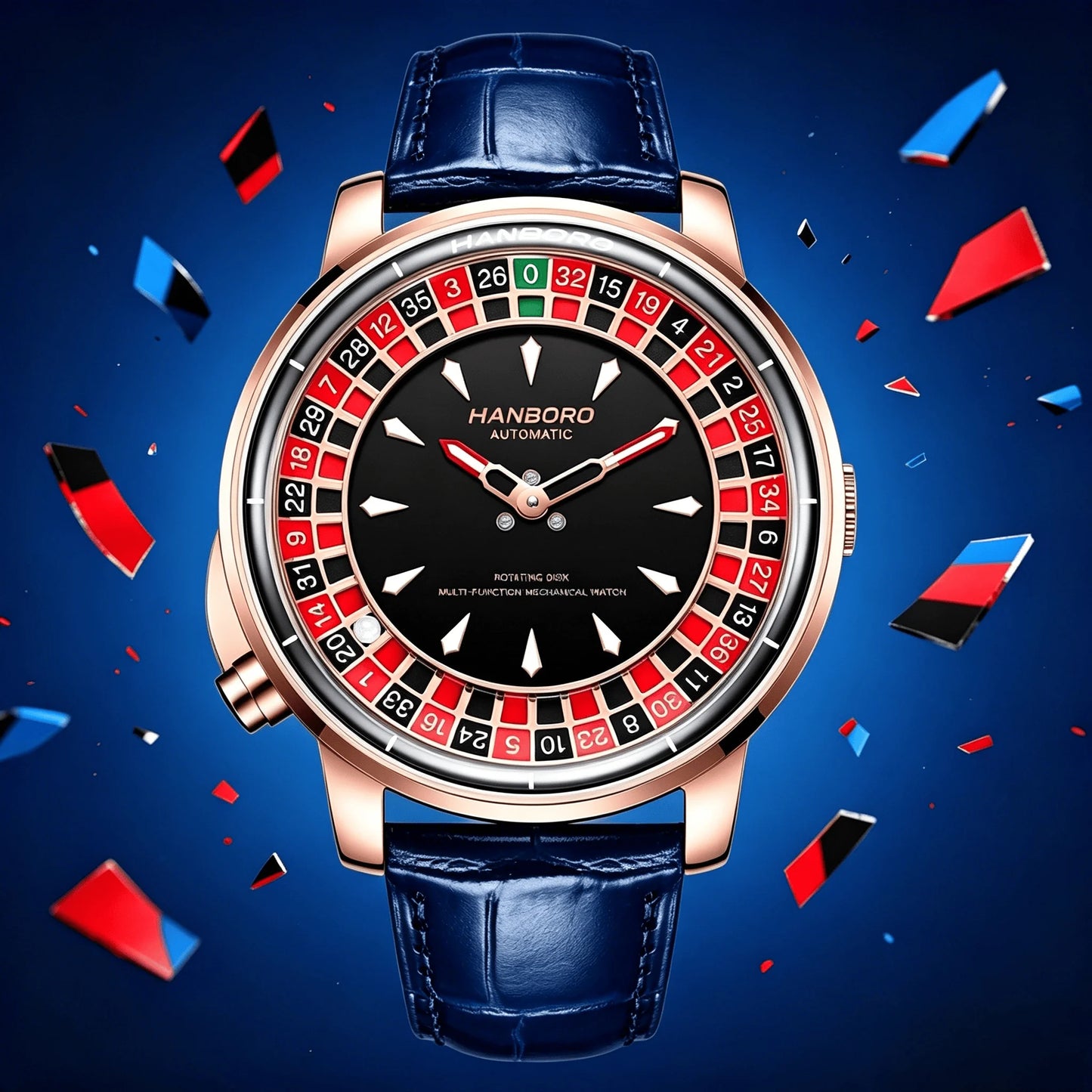 HANBORO Men's Fully Automatic Mechanical Watch Casino Wheel Rotating Dial Luxury Rose Gold Unique Personalized Watch