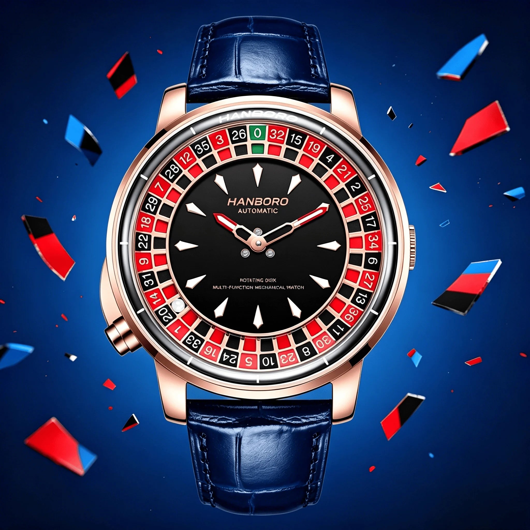 HANBORO Men's Fully Automatic Mechanical Watch Casino Wheel Rotating Dial Luxury Rose Gold Unique Personalized Watch