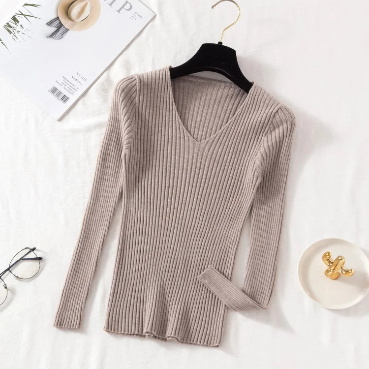 Women's V-Neck Knit Pullover Sweater