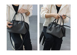 Women's Nylon With Genuine Leather Zipper Tote Lightweight Soft Travling Bags Versatile Style Handbag Different Colors And Size