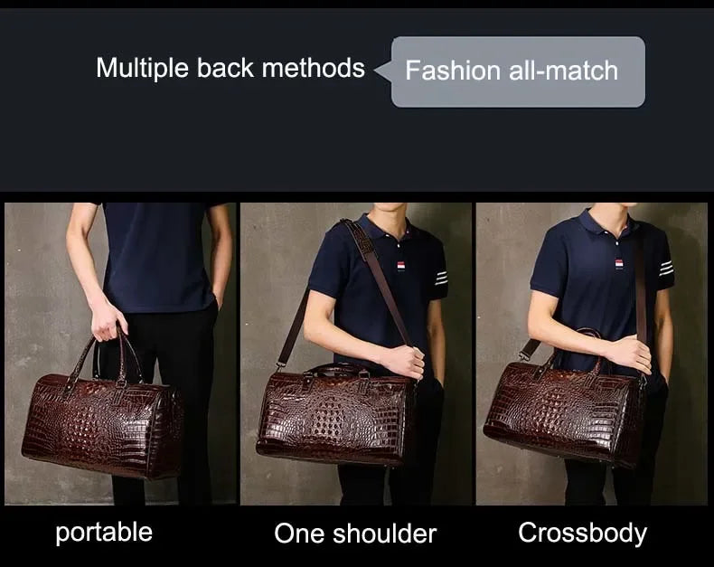 2024 New Cow Genuine Alligator Leather Travel Bags Luxury Men Large Capacity Portable Male Shoulder Bags Brand Travel Duffle Bag