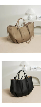 2025 leather shoulder bag versatile niche handbag, top layer cowhide commuting high-end feeling, large capacity tote bag for wom