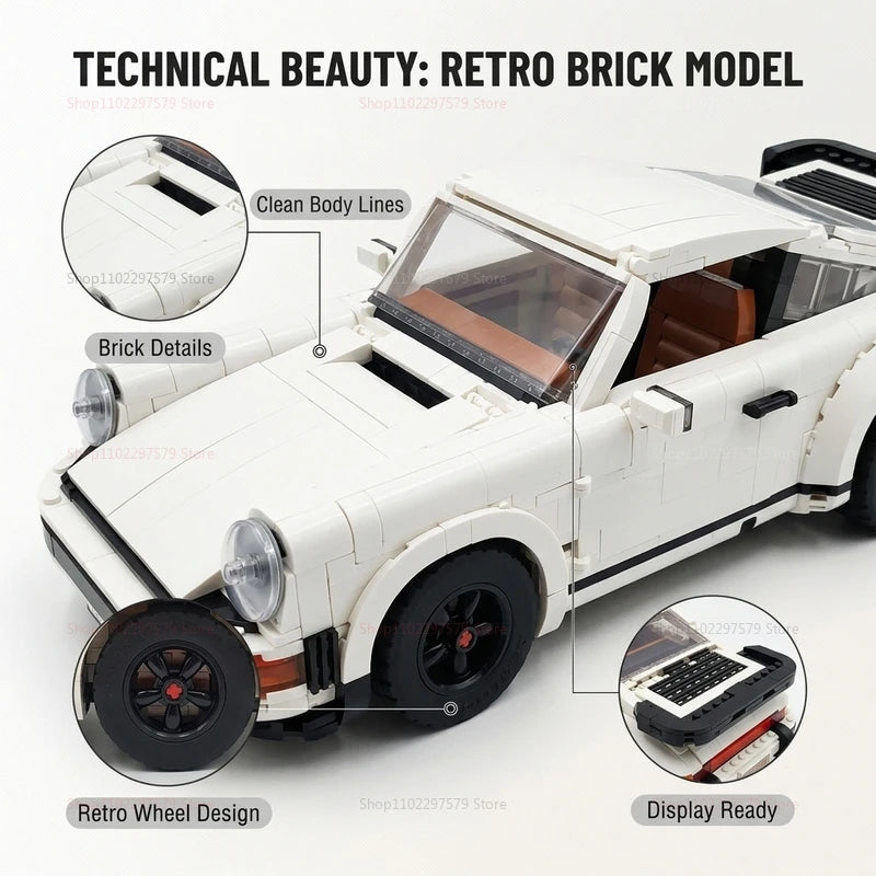 1458PCS Retro Car Building Blocks Set 2in1 Race Car Classic Car STEM Toy forTeens Adults Creative DIY Gift for  Christmas