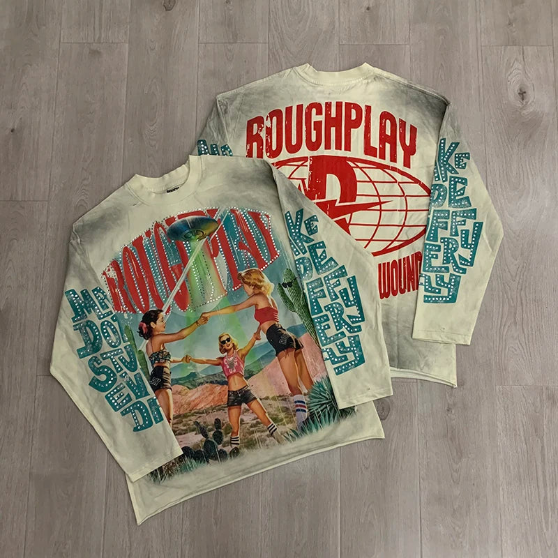 Retro Goddess Print Long Sleeve Tee – Men's Relaxed Fit