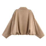 YENKYE New 2025 Women Suede Textured Bomber Jacket Long Sleeve Lapel Collar Loose Coats Casual Female Outerwear Chic Tops