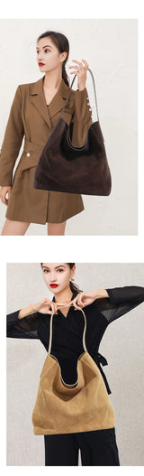 New suede velvet underarm tote bag for autumn and winter Simple large capacity first layer frosted cowhide handbag shoulder bag