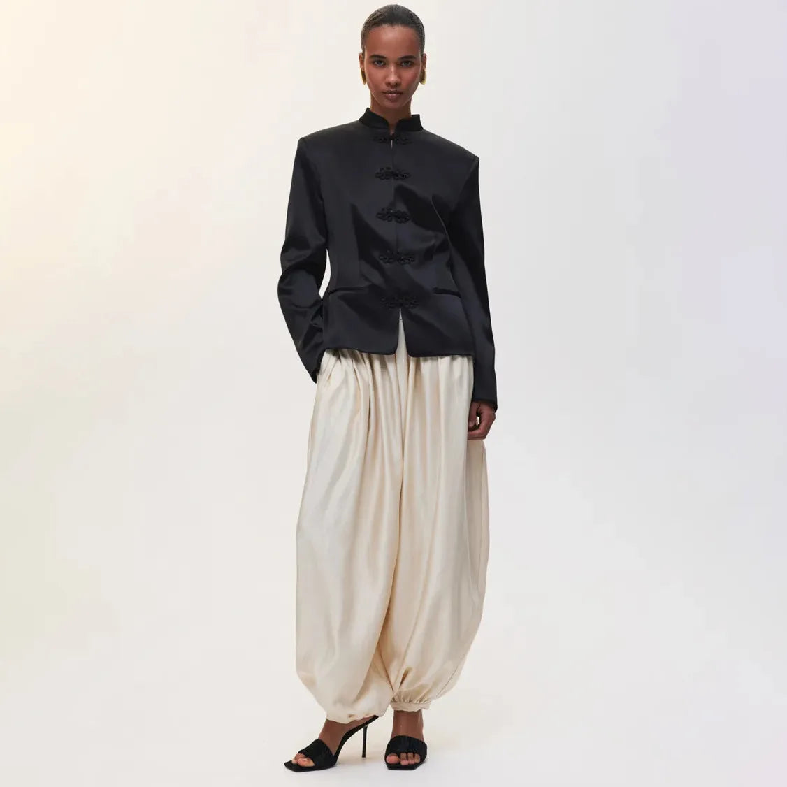 Women's Satin Lantern Pants with Pleated Detail
