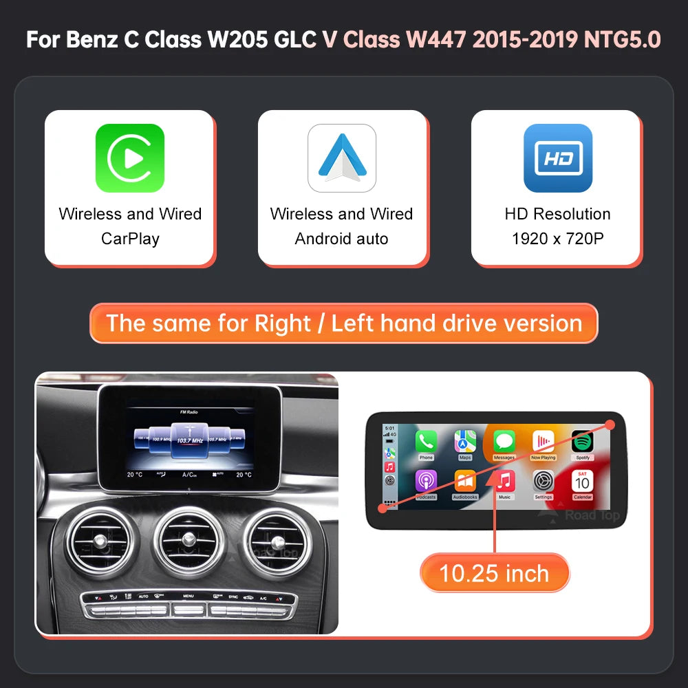 Mercedes-Benz NTG5.0 Wireless CarPlay & Android Auto Screen