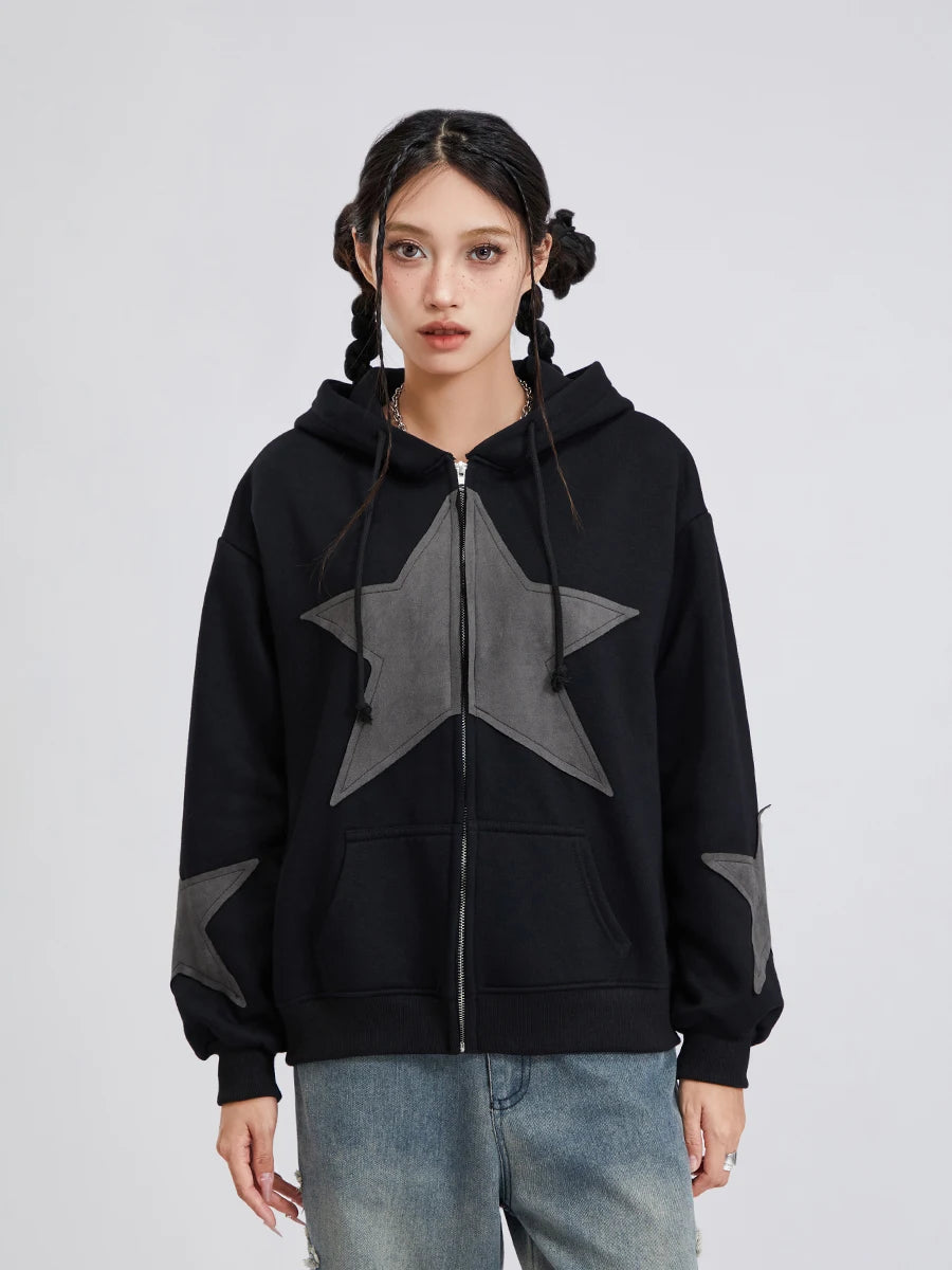 Women's Y2K Star Print Zip-Up Hoodie