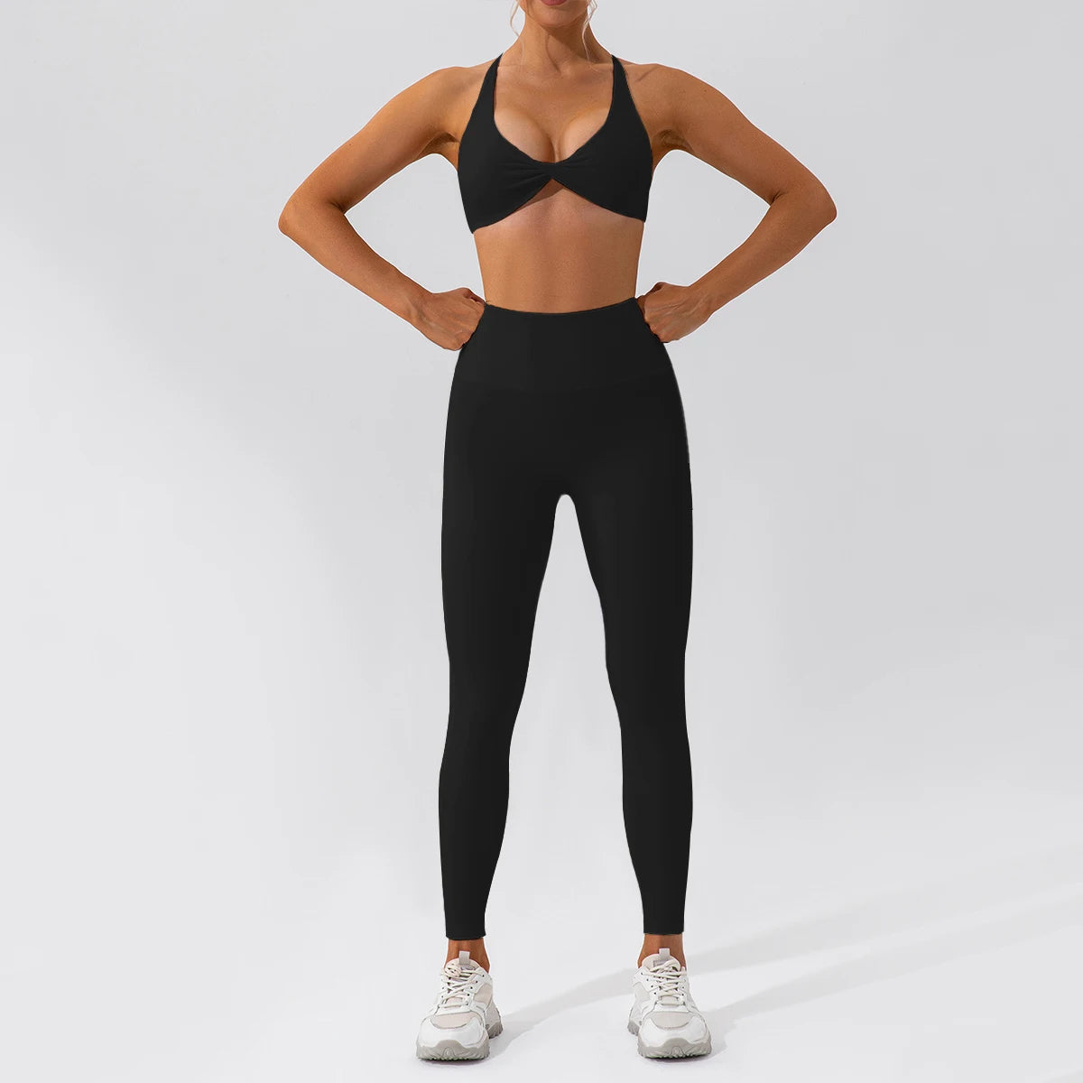 2-Piece Women's High-Waist Yoga Set – Seamless Long Sleeve Workout Suit