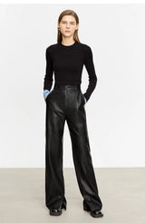 Minimalist Straight-Leg PU Leather Trousers