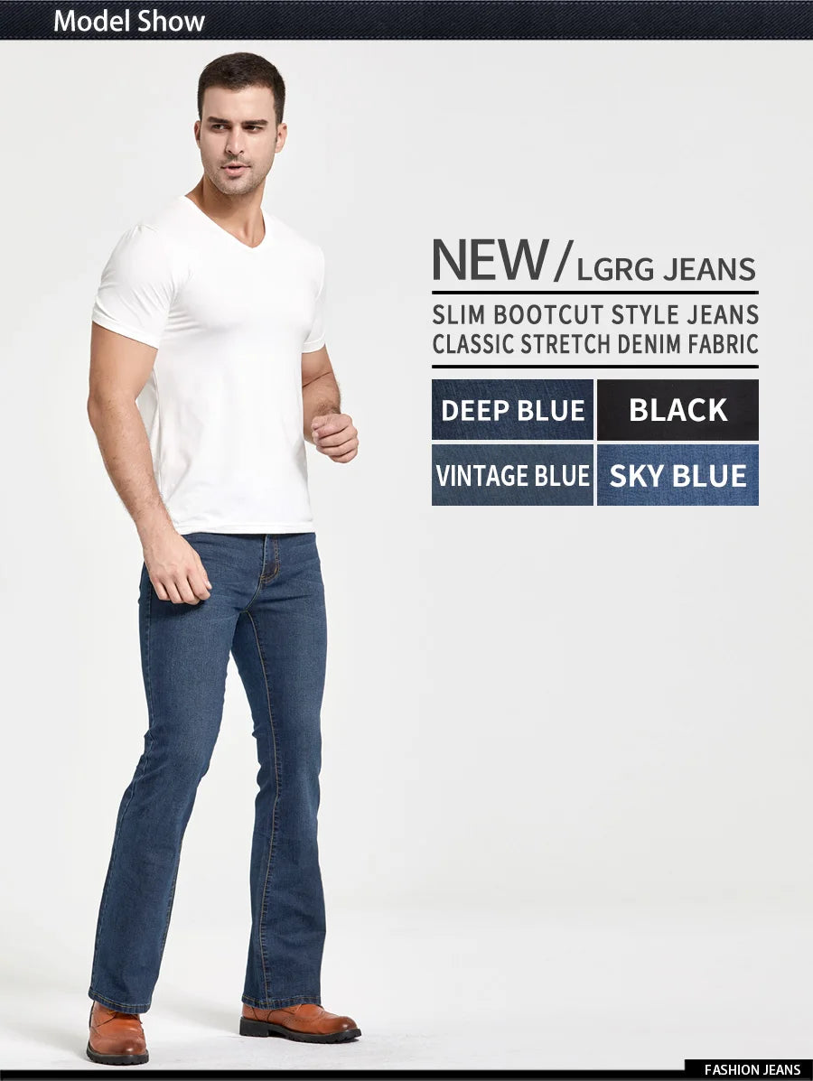 Men's Stretch Bootcut Jeans | Slim Flare Denim Trousers