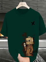 Men's Pure Cotton Graffiti Print Loose Fit Casual T-Shirt