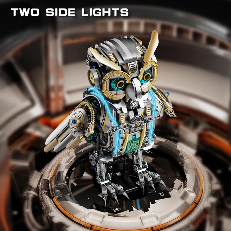 FUNXINEE 1296Pcs Motorized Owl Bricks Advanced Building Challenge Light Glowing Eyes Kinetic Motion MOC Display Collectible Gift