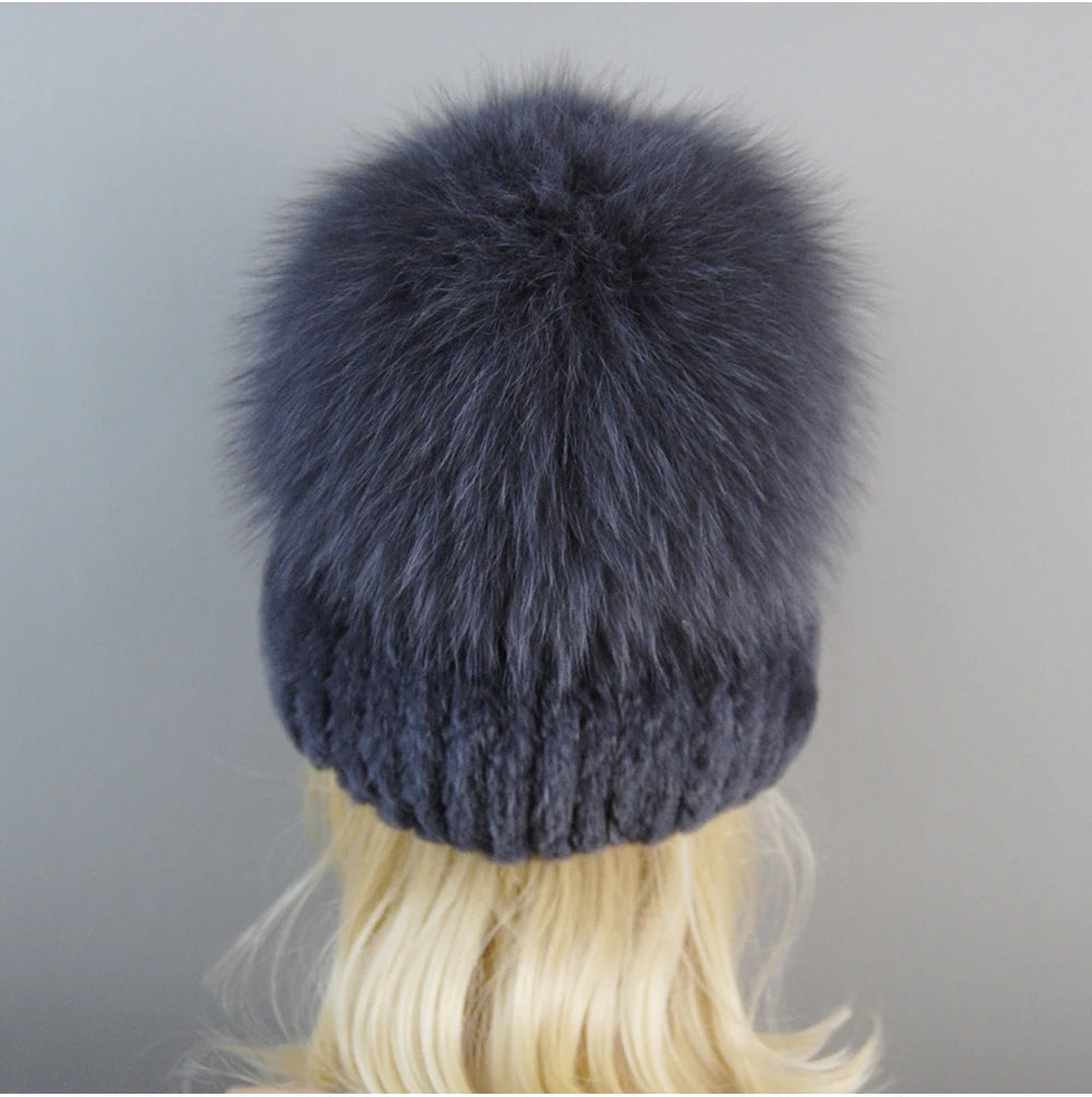 Women's Luxury Rex Rabbit & Fox Fur Beanie Hat